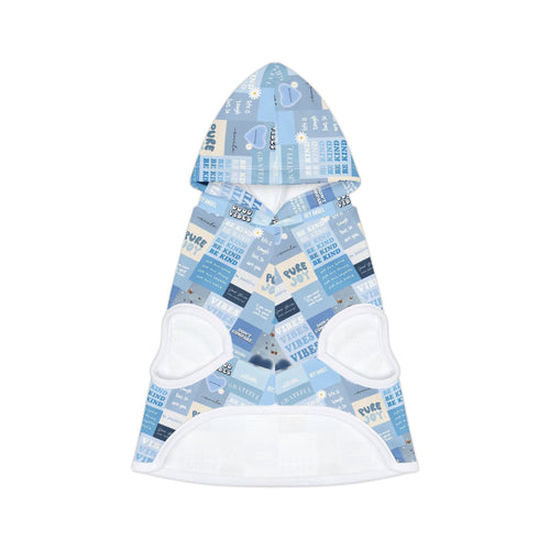 Blue 'Good Vibes' Pet Hoodie — Cozy Dog & Cat Hoodie with Patchwork Hearts